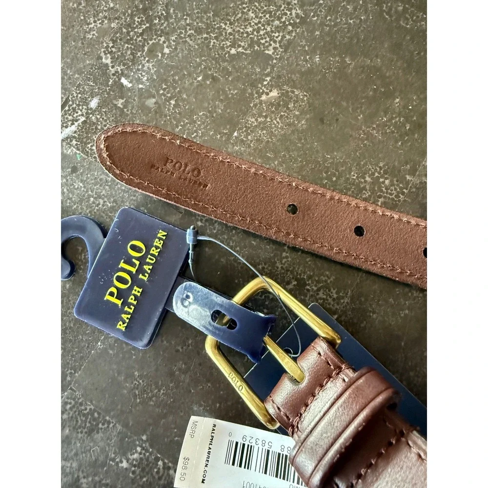 Polo Ralph Lauren Mens Polo Bear‎ Silk Leather Belt Navy Red Stripe Size 42 NEW